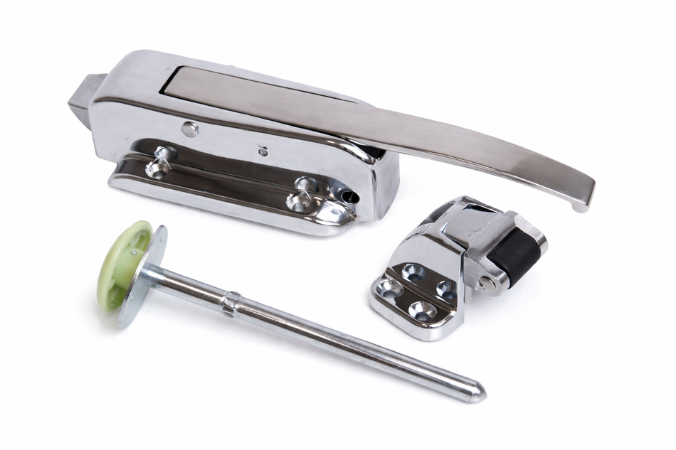 Kason 56 Series Walk-In Safety Latch Complete Kit – Latch Body, Strike & Push Rod (Heavy-Duty Chrome)