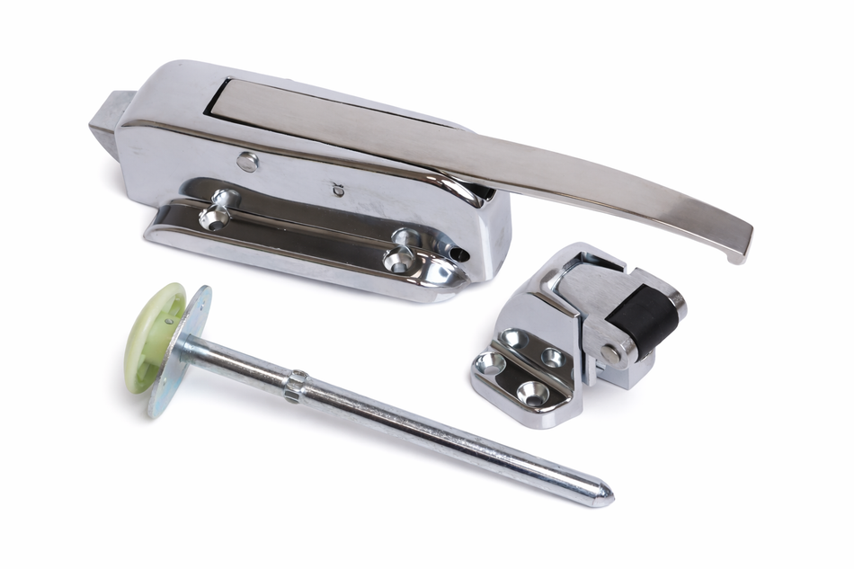 Kason 56 Series Walk-In Safety Latch Complete Kit – Latch Body, Strike & Push Rod (Heavy-Duty Chrome)