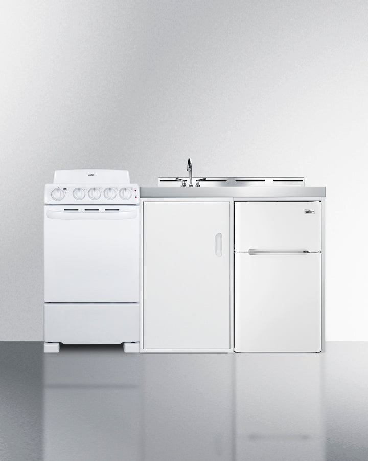 Summit ACK60COILW 60″ Wide All-in-One Kitchenette – White Cabinet, 3.2 cu ft Refrigerator/Freezer, 4-Element Electric Coil Range, Sink & Storage