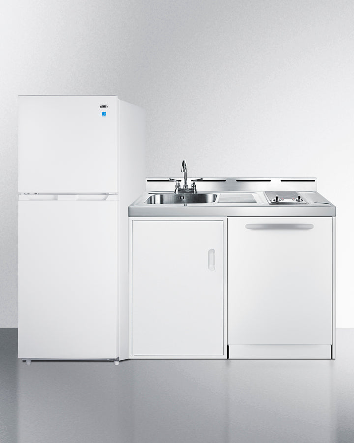 Summit ACKDW721G 71″–72″ Wide All-In-One Kitchenette – Full Refrigerator-Freezer, Dishwasher, 2-Burner Cooktop, Sink & Cabinet (White)