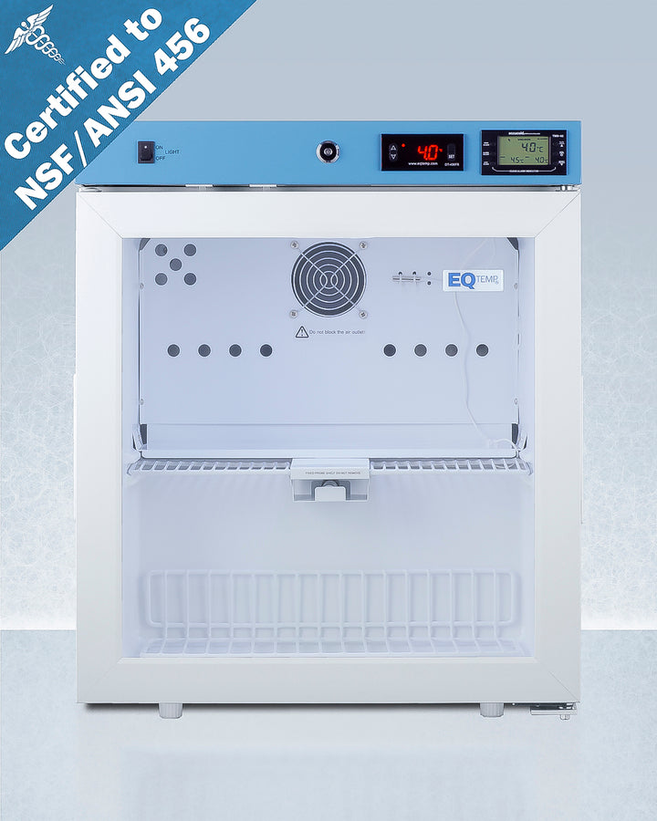Summit ACR162GNSF456 19″ Wide Compact Healthcare Refrigerator – 1.58 cu ft Capacity, Glass Door, +2 °C to +8 °C Range, NSF/ANSI 456 Certified – White Cabinet