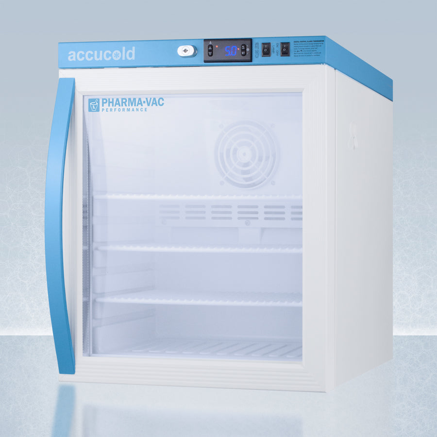 Accucold ARG1PV 1 cu. ft. Vaccine / Pharma Refrigerator – +2 to +8 °C, Digital Alarm, Glass Door
