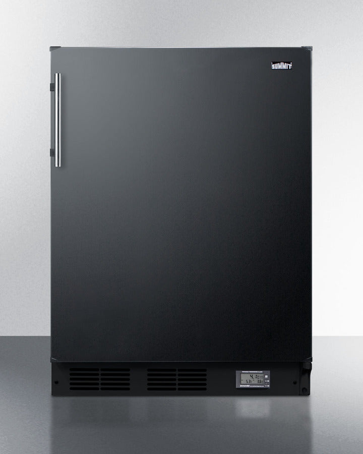 Summit BKRF663BBIADA 24″ Wide Undercounter/Break-Room Refrigerator-Freezer – 5.1 cu ft (4.5 cu ft fridge + 0.6 cu ft freezer), ADA-height (32″), Black Cabinet with NIST Thermometer & Alarm