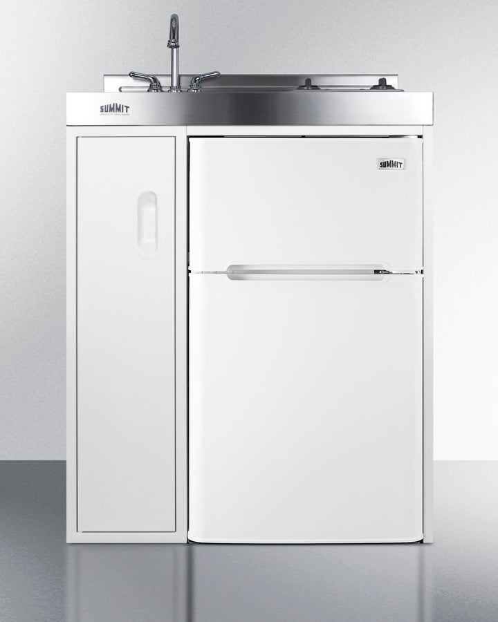 Summit C30ELGLASS 30″ Wide All-in-One Kitchenette – White Finish, Smooth-Top Glass Cooktop, Refrigerator/Freezer, Sink & Storage