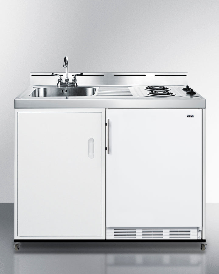 Summit C48ELPUMPMB 48″ Wide Mobile All-in-One Kitchenette – White Cabinet, No-Plumbing Water-Pump Kit
