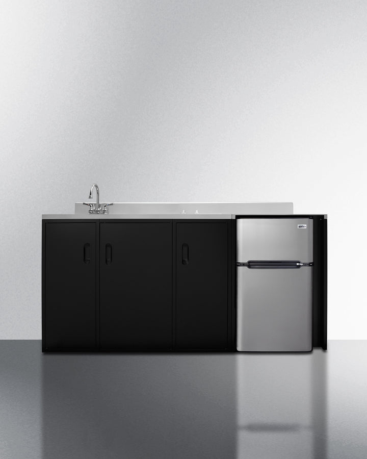Summit CK72ADASINKL 72″ Wide All-In-One Kitchenette – ADA-Height, 2-Burner Smooth-Top Cooktop, Sink & Faucet, Refrigerator-Freezer, Storage Cabinets