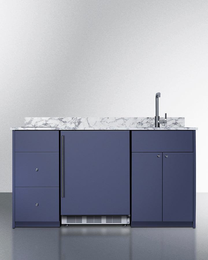 Summit CALDERAMN33I 62.5″ Wide Turn-key Caldera Kitchenette – Midnight Navy Finish, Fully-Assembled Cabinetry + 2-Zone Induction Cooktop + 24″ Refrigerator/Freezer + Stainless-Steel Sink