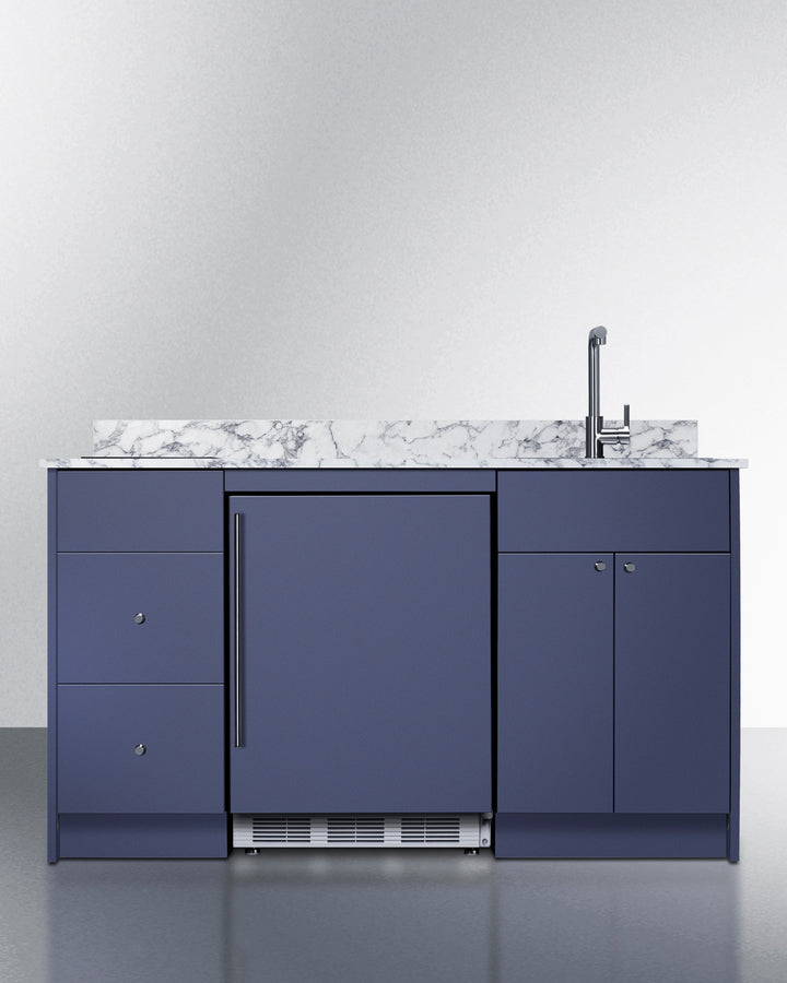 Summit CALDERAMN35I 62.5″ Wide Turn-key Caldera Kitchenette – Midnight Navy Finish, Fully-Assembled Cabinetry + Induction Cooktop + Refrigerator/Freezer + Sink