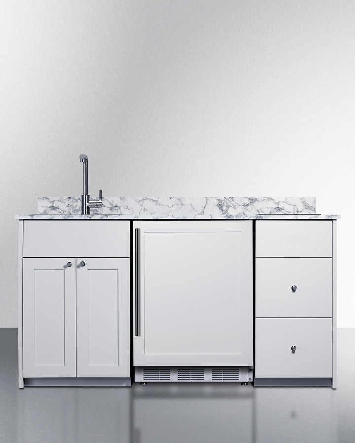 Summit CALDERAWH33ISINKL 62.5″ Wide Turn-key Caldera Kitchenette – White Finish with Left-Side Stainless-Steel Sink
