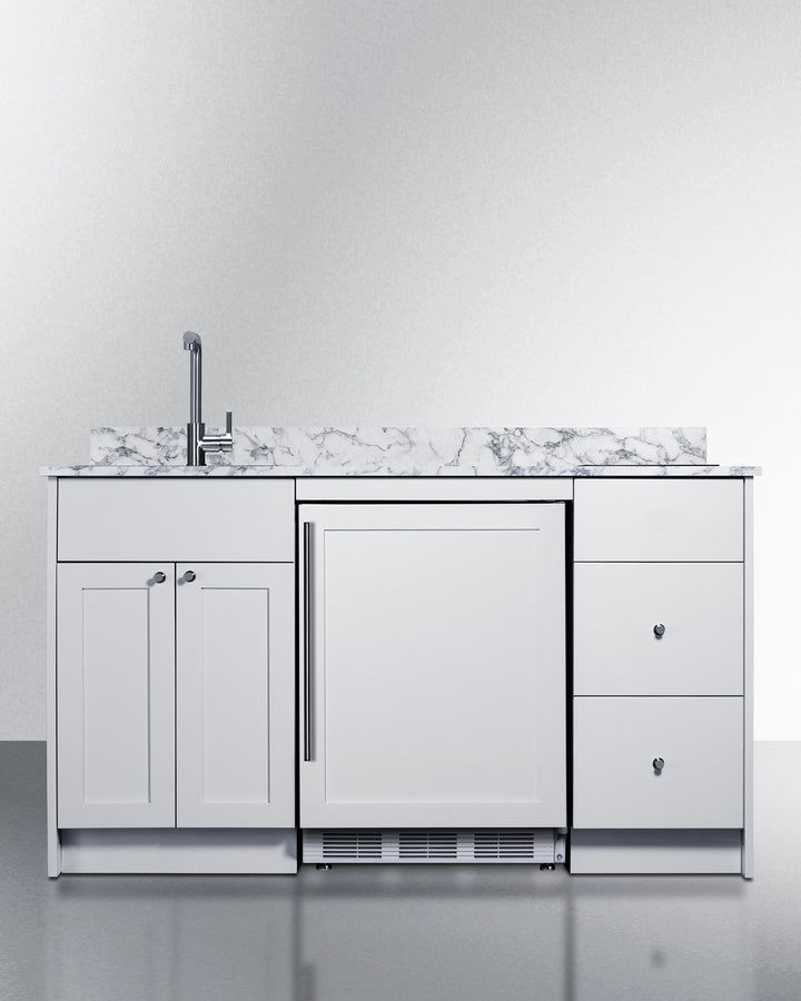 Summit CALDERAWH35ISINKL 62.5″ Wide Turn-key Caldera Kitchenette – White Finish, Fully-Assembled Cabinetry + Left-Side Stainless-Steel Sink