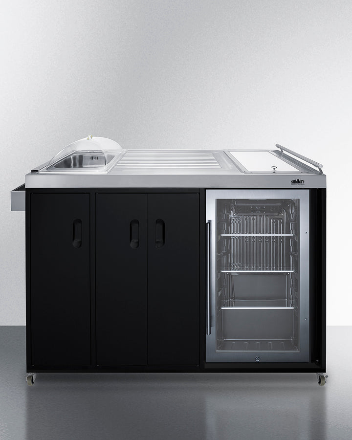 Summit CARTOS54LG 58″ Wide Portable Outdoor Kitchenette with Sink & Refrigerator – Stainless Steel/Black Cabinet
