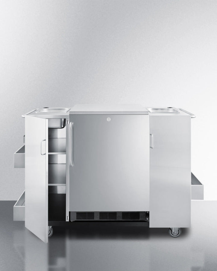 Summit CARTOS 61″ Wide Outdoor Stainless-Steel Serving Cart – 3 Exterior Shelves, Ice Storage, Serve-Station