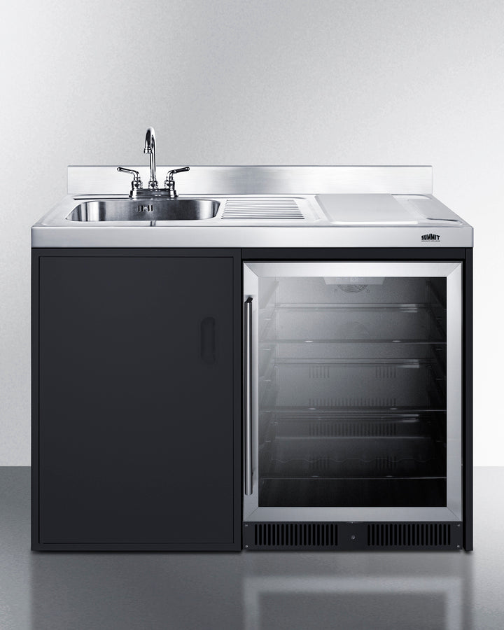 Summit CK48NCSINKL 48″ Wide All-in-One Kitchenette – Black Cabinet with Stainless-Steel Sink & Beverage Center (No Cooktop)
