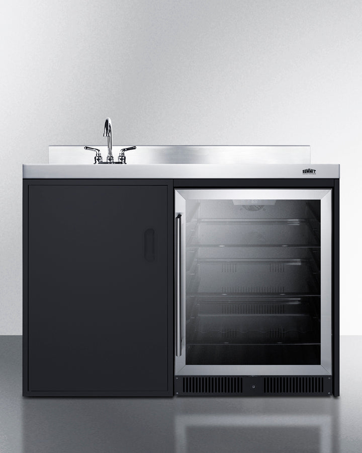 Summit CK48NCSINKL 48″ Wide All-in-One Kitchenette – Black Cabinet with Stainless-Steel Sink & Beverage Center (No Cooktop)