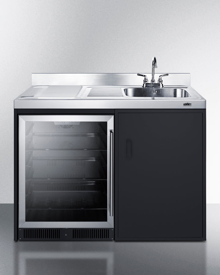 Summit CK48NCSINKR 48″ Wide All-In-One Kitchenette – Built-In Beverage Center, Sink & Storage Cabinet (Black/Stainless Steel)