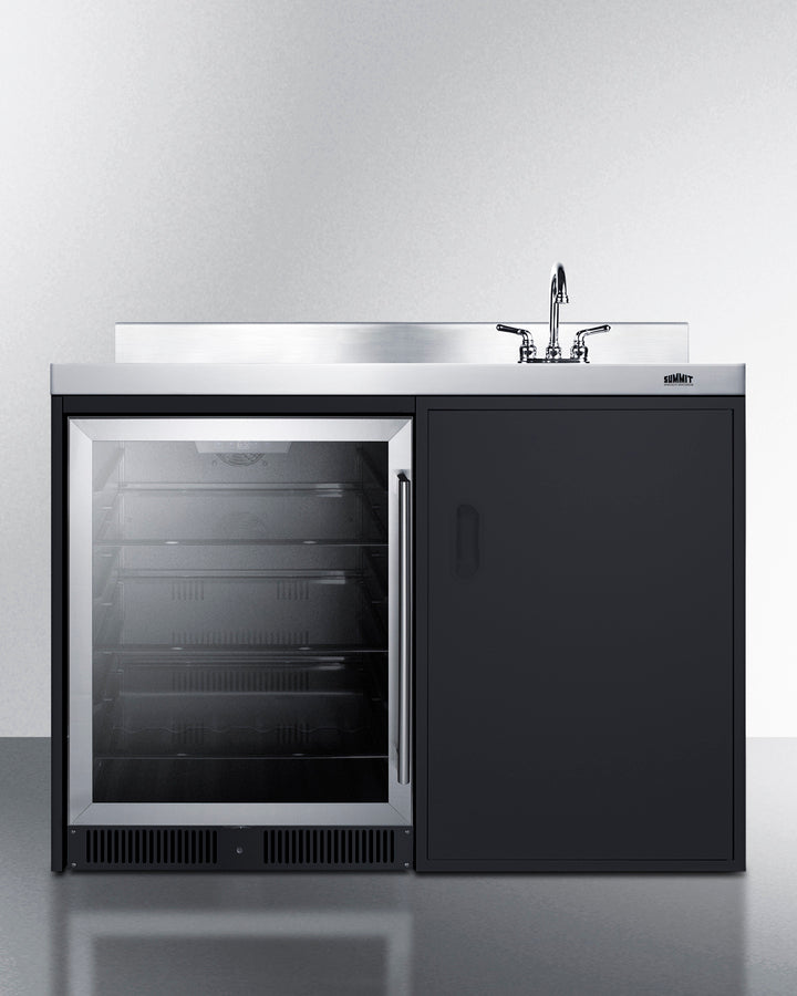 Summit CK48NCSINKR 48″ Wide All-In-One Kitchenette – Built-In Beverage Center, Sink & Storage Cabinet (Black/Stainless Steel)