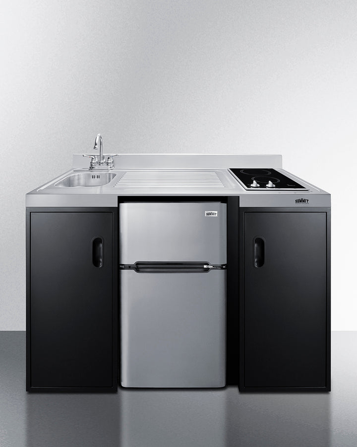 Summit CK55ADASINKL 54″ Wide ADA-Height All-in-One Kitchenette – Left-Side Sink, 2-Burner Smooth-Top, Refrigerator-Freezer Included