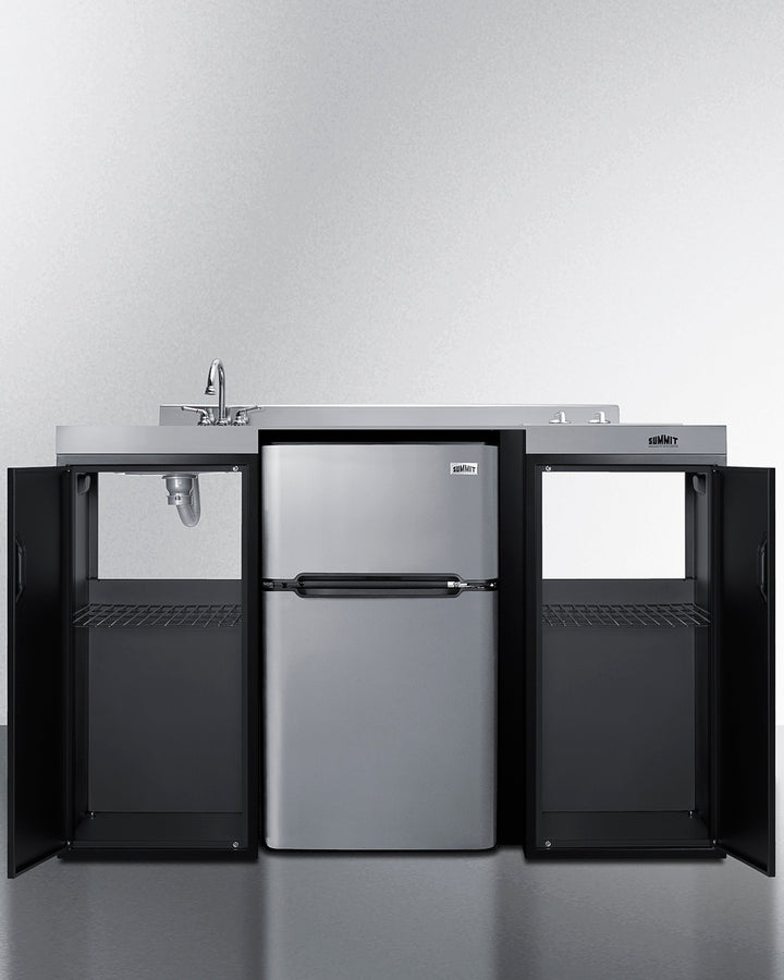 Summit CK55ADASINKL 54″ Wide ADA-Height All-in-One Kitchenette – Left-Side Sink, 2-Burner Smooth-Top, Refrigerator-Freezer Included