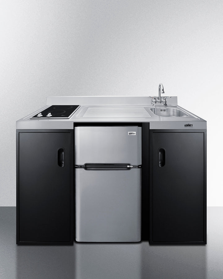 Summit CK55ADASINKR 54″ Wide ADA-Height All-in-One Kitchenette – Right-Side Sink, Black Cabinet & Stainless Steel Counter