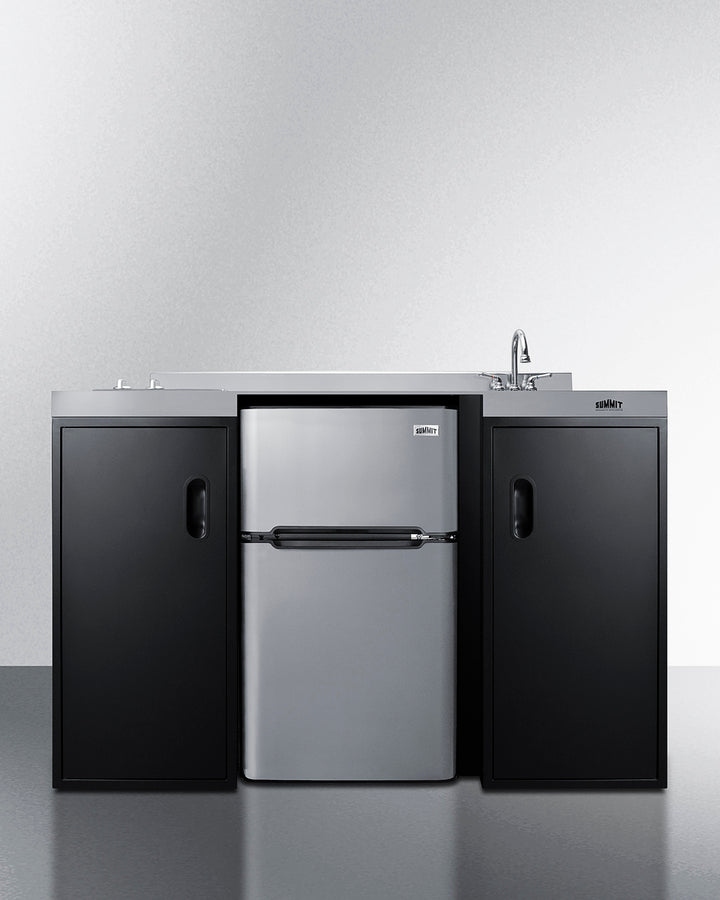 Summit CK55ADASINKR 54″ Wide ADA-Height All-in-One Kitchenette – Right-Side Sink, Black Cabinet & Stainless Steel Counter