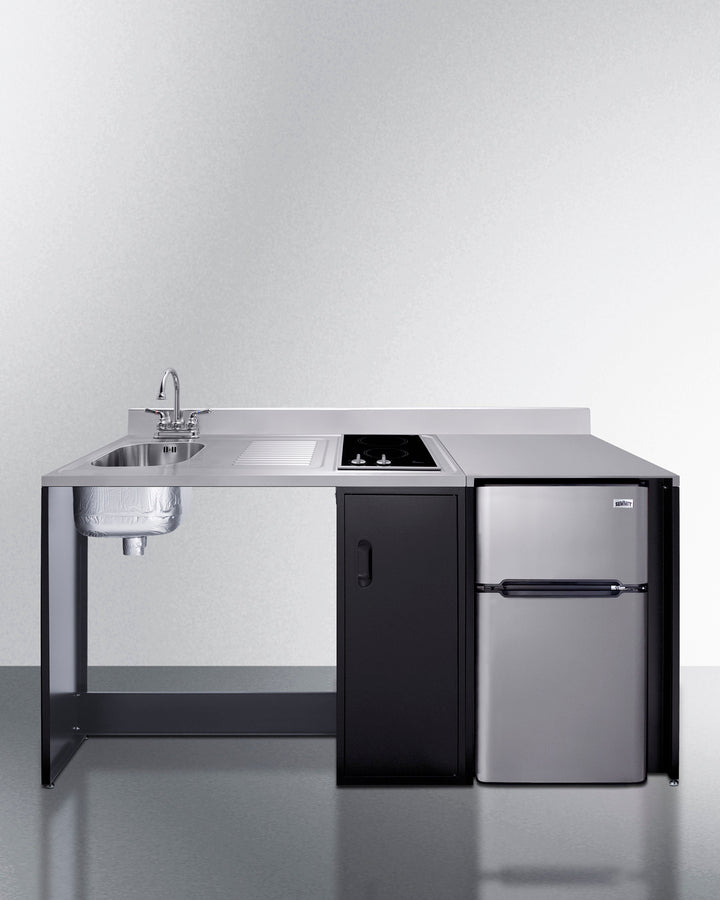 Summit CK72ADALBF 72″ Wide Barrier-Free All-In-One Kitchenette – ADA-Compliant 2-Burner Cooktop, Refrigerator-Freezer, Sink & Storage (Black/Stainless Steel)