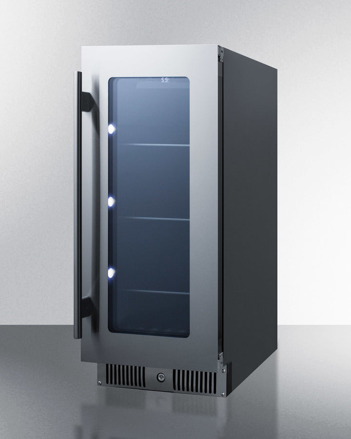 Summit CL156BV 15″ Wide Built-In Beverage Center — Glass Door, Stainless Trim, Black Cabinet