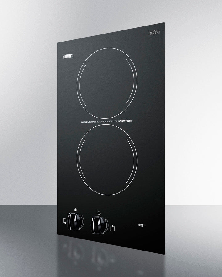 Summit CR2220B 12″ Wide 230 V 2-Burner Radiant Cooktop – Jet Black Glass Surface
