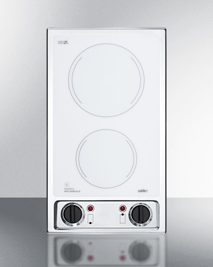 Summit CR2B120WH 12″ Wide 2-Burner Radiant Cooktop – White EuroKera Glass Surface