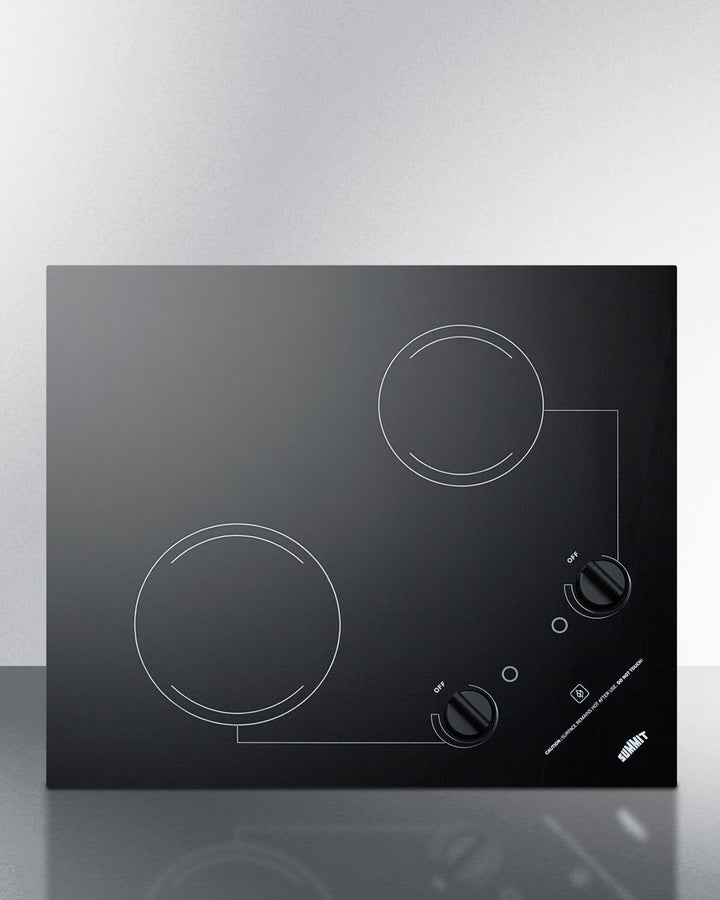 Summit CR2B121 21¼″ Wide 2-Burner Radiant Cooktop – Black Ceramic Glass Surface, 115 V, Drop-In Fit