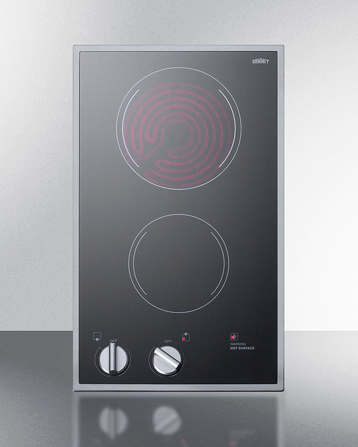 Summit CR2B12ST 12″ Wide 115 V 2-Burner Radiant Cooktop – Black Ceramic Glass Surface