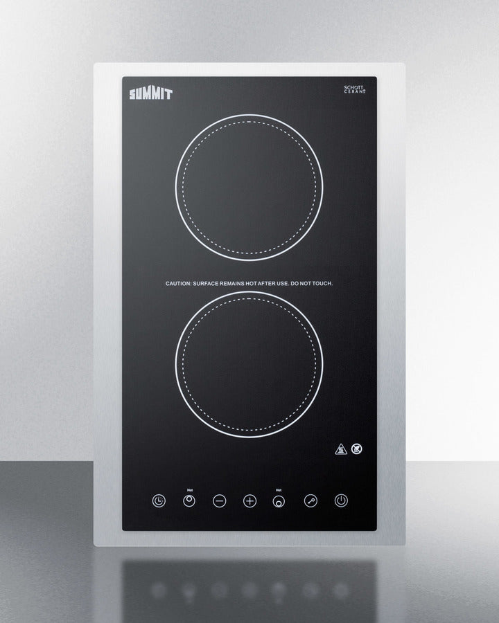 Summit CR2B15T1BTK15 15″ Wide 2-Burner Radiant Electric Cooktop – Black Schott Glass, 115 V, Built-In Trim Kit