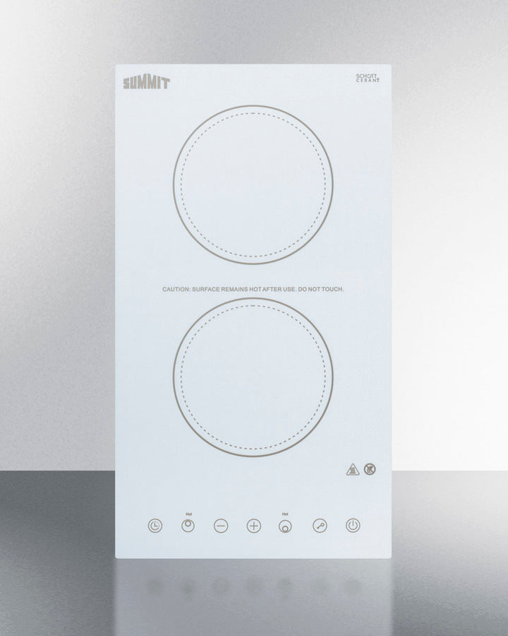 Summit CR2B15T2W 12″ Wide 2-Burner Radiant Electric Cooktop – White Schott Glass, 115 V