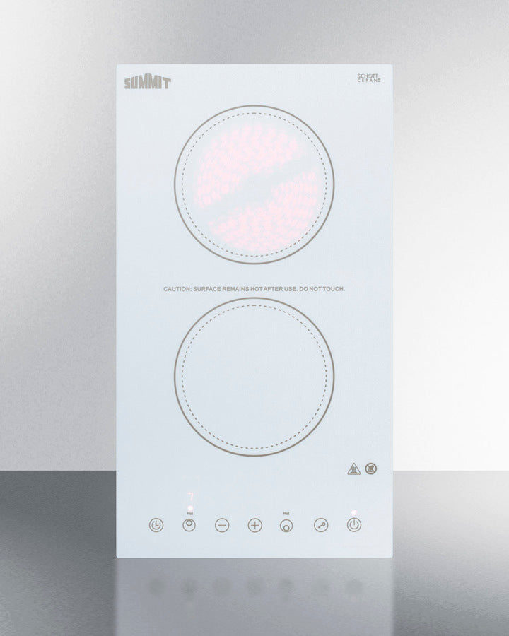 Summit CR2B15T2W 12″ Wide 2-Burner Radiant Electric Cooktop – White Schott Glass, 115 V