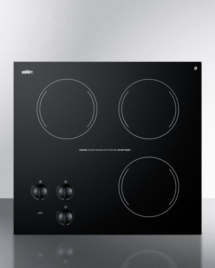Summit CR3240 22″ Wide 3-Burner Radiant Electric Cooktop – Black Ceramic Glass, 230 V