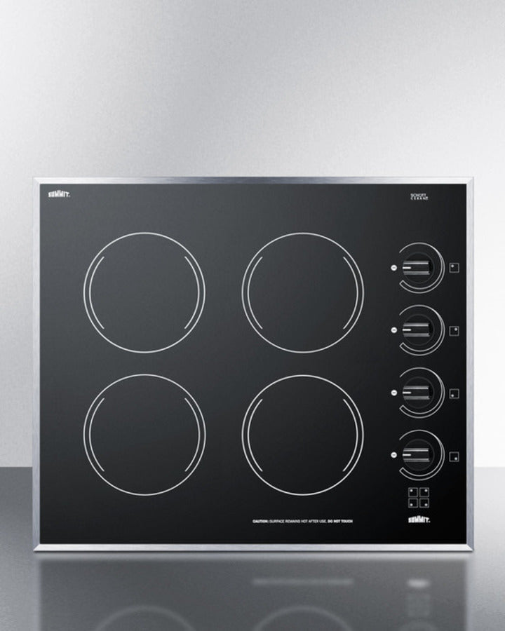Summit CR424BL 24″ Wide 4-Burner Electric Glass-Top Cooktop – Black Schott Ceran Surface, 1200 W Radiant Elements, Stainless Steel Trim