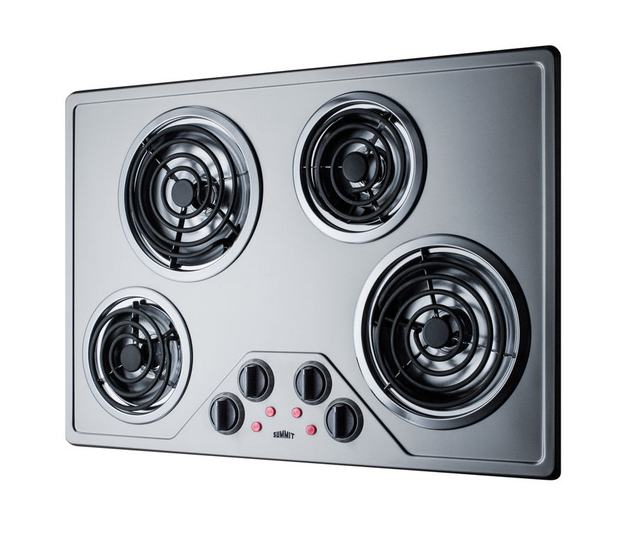 Summit CR430SS 29" 230V 4-Burner Electric Coil Cooktop – Stainless Steel