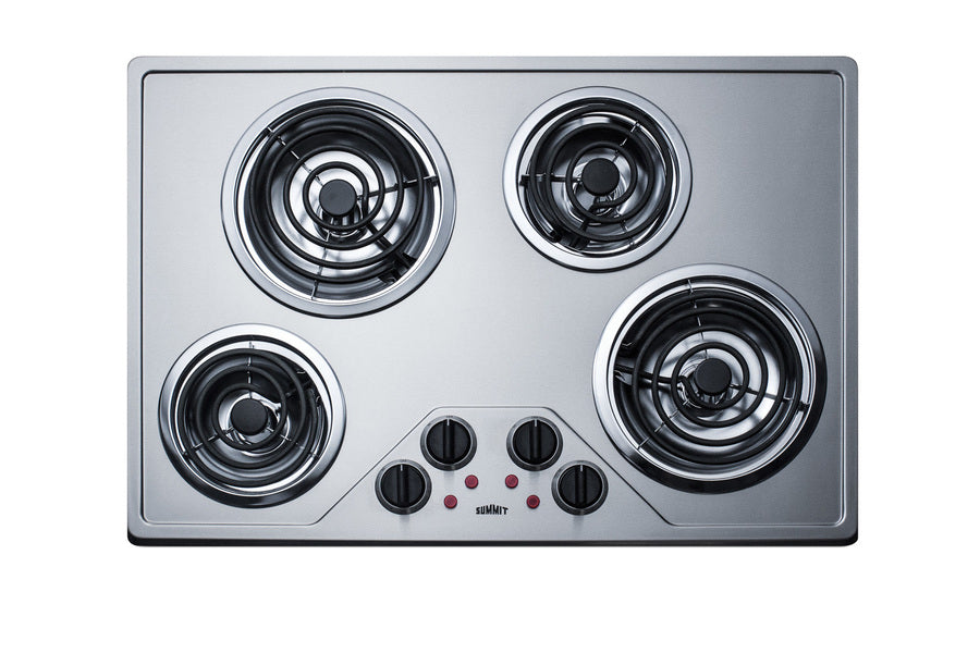 Summit CR430SS 29" 230V 4-Burner Electric Coil Cooktop – Stainless Steel