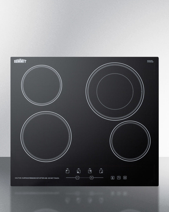 Summit CR4B23T5B 24″ Wide 4-Burner Radiant Electric Cooktop – Black Glass Surface, Digital Touch Controls, 230 V