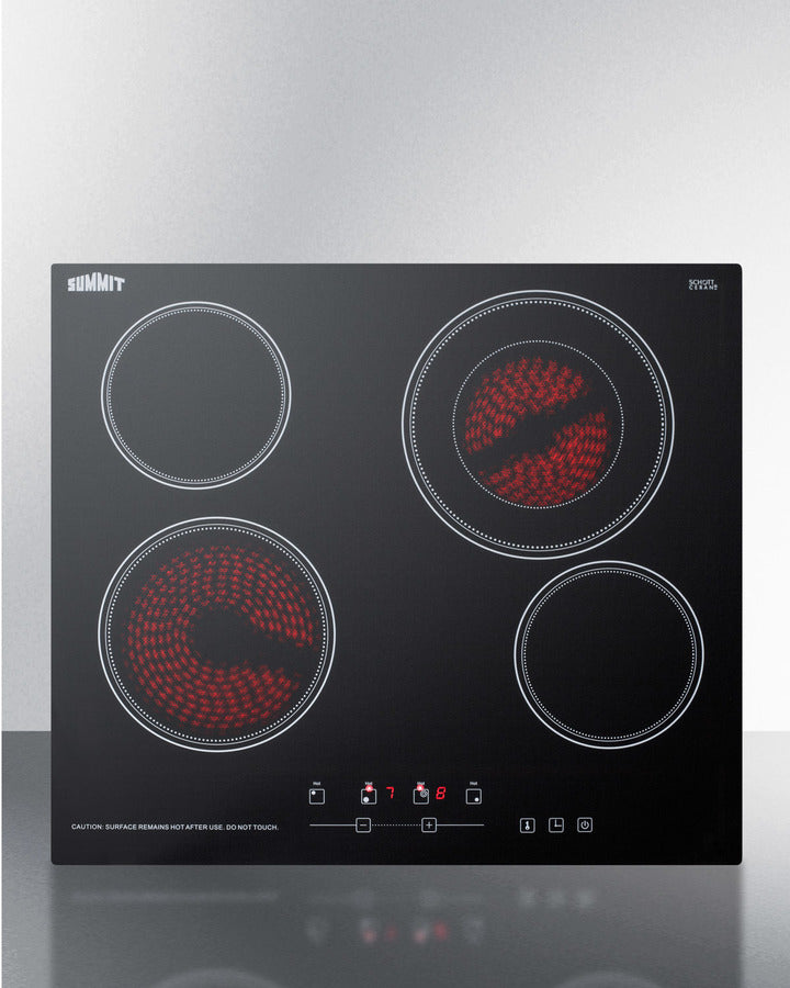 Summit CR4B23T5B 24″ Wide 4-Burner Radiant Electric Cooktop – Black Glass Surface, Digital Touch Controls, 230 V