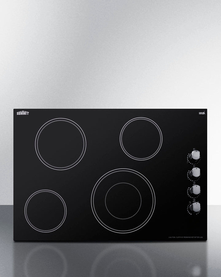 Summit CR4B30MB 30″ Wide 4-Burner Electric Radiant Cooktop – Black Glass Surface, 2500 W Dual-Ring Burner, 240 V Hardwired