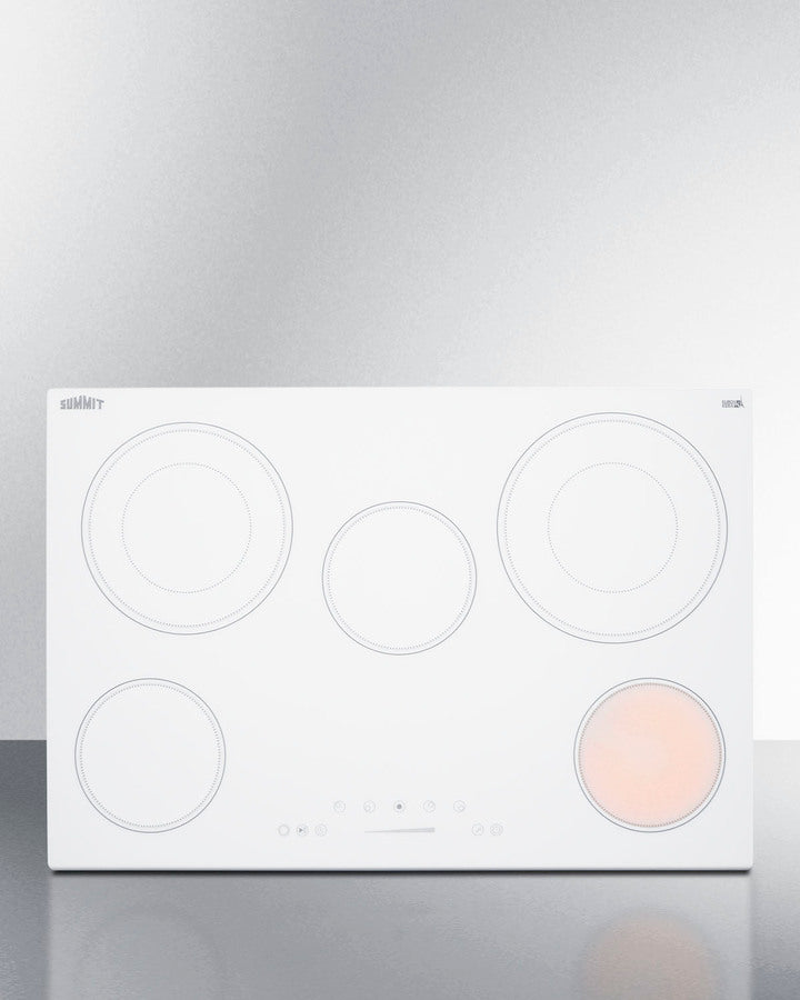 Summit CR5B30T8W 30″ Wide 208-240 V 5-Burner Radiant Cooktop – White Glass Surface