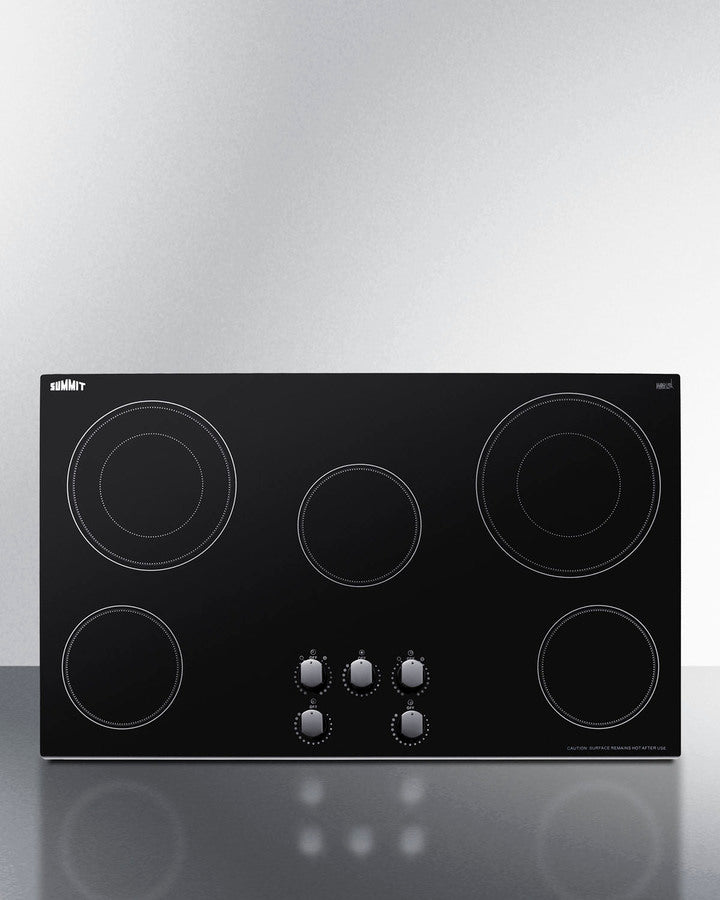 Summit CR5B36MB 36″ Wide 5-Burner Electric Radiant Cooktop – Jet Black Glass Surface, 240 V Hardwired, Built-In Fit