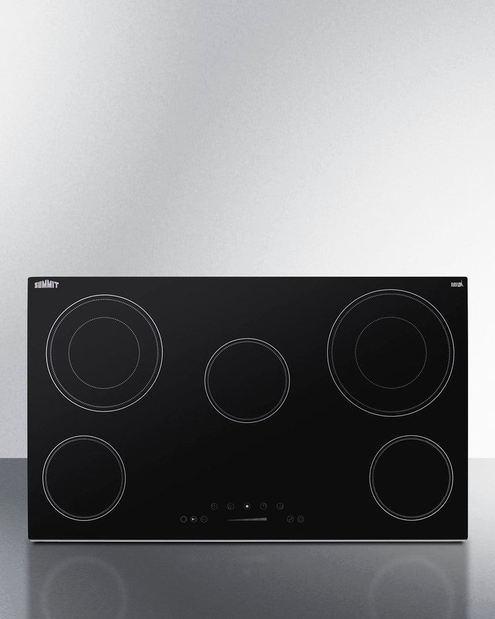 Summit CR5B36T9B 36″ Wide 208-240 V 5-Burner Radiant Cooktop – Jet Black Glass Surface