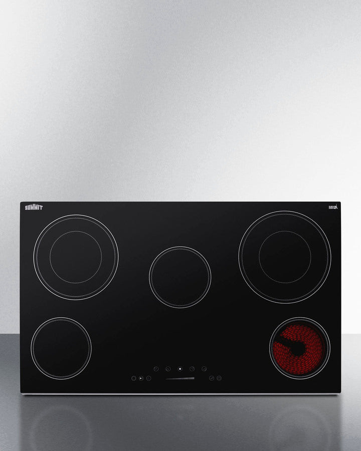 Summit CR5B36T9B 36″ Wide 208-240 V 5-Burner Radiant Cooktop – Jet Black Glass Surface