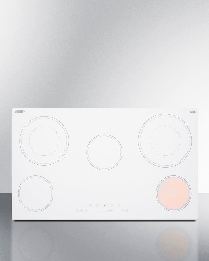 Summit CR5B36TXW 36″ Wide 5-Burner Radiant Cooktop – White EuroKera Glass Surface