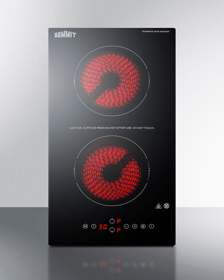 Summit CRH2BT30115 12″ Wide 115 V 2-Burner Radiant Cooktop – Jet Black Glass