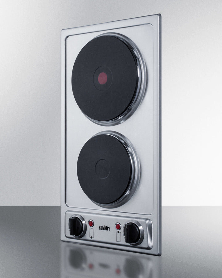 Summit CSD2B230 12″ Wide 2-Burner Electric Cooktop – Stainless Steel Radiant Surface, Cast Iron Solid-Disk Elements