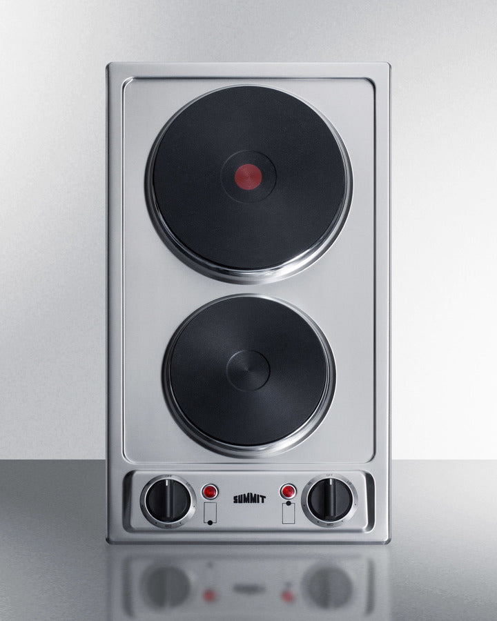 Summit CSD2B230 12″ Wide 2-Burner Electric Cooktop – Stainless Steel Radiant Surface, Cast Iron Solid-Disk Elements