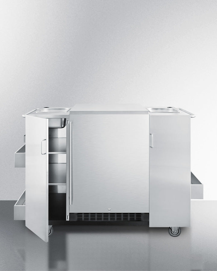 Summit CARTOSRF 61″ Wide Outdoor Stainless-Steel Serving Cart with Integrated 4.6 cu. ft Refrigerator