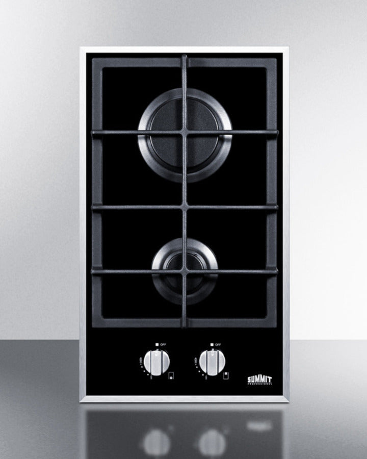 Summit GC2BGL 12″ Wide 2-Burner Gas Cooktop – Black EuroKera® Ceramic Glass Surface
